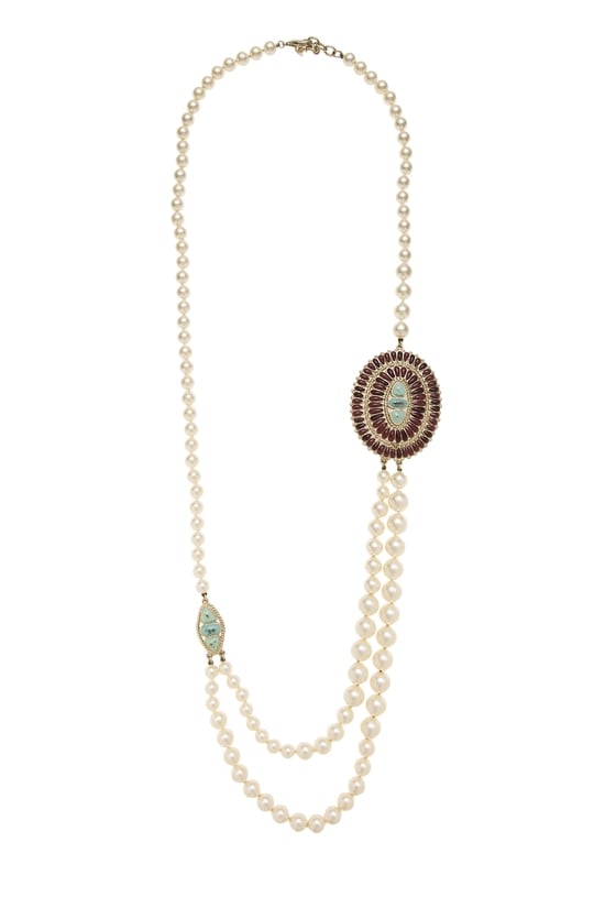 Chanel Gold Faux Pearl Gripoix Necklace