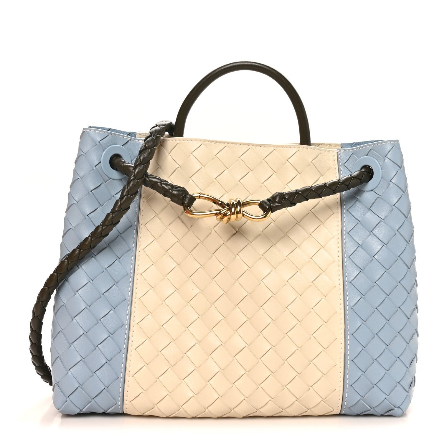 Nappa Intrecciato Medium Andiamo Shoulder Bag Sea Salt Ice Kaki