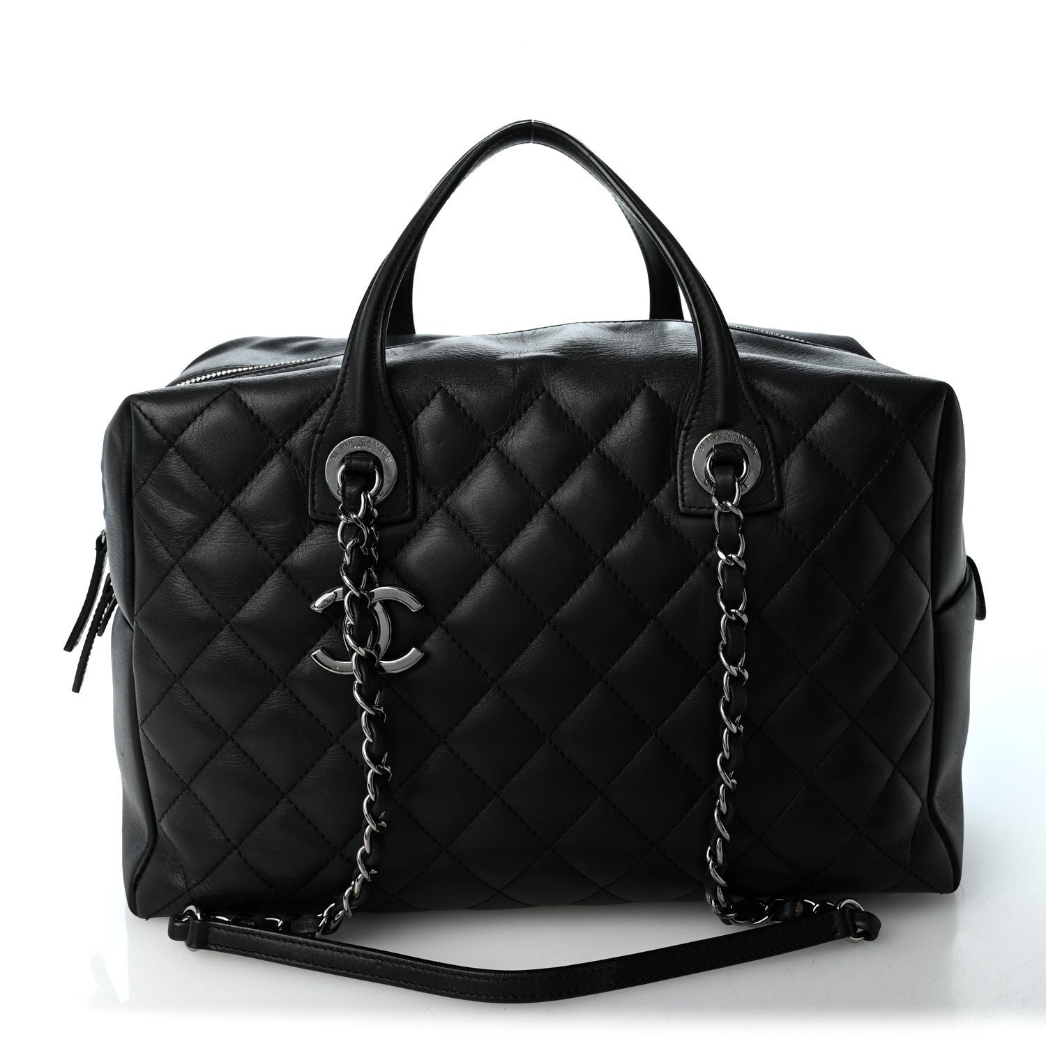 Chanel Calfskin Quilted Feather Weight Bowling Bag Black