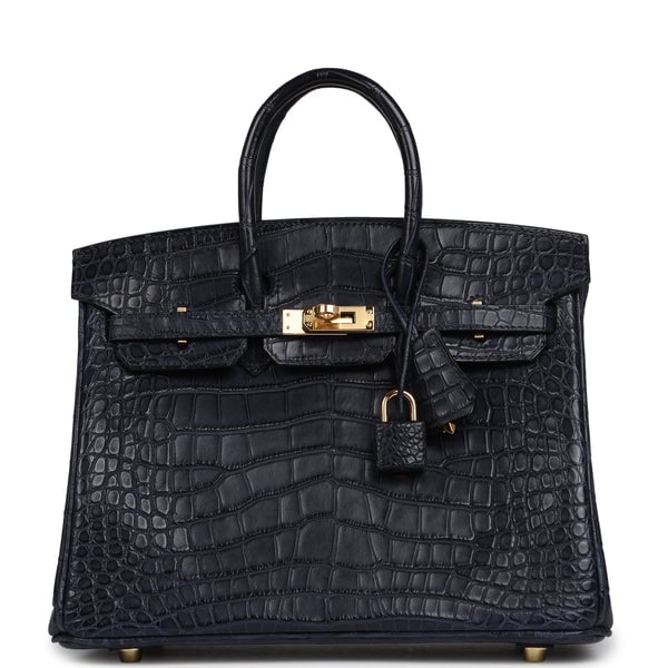 Hermes Birkin 25 Bleu Indigo Matte Alligator Gold Hardware