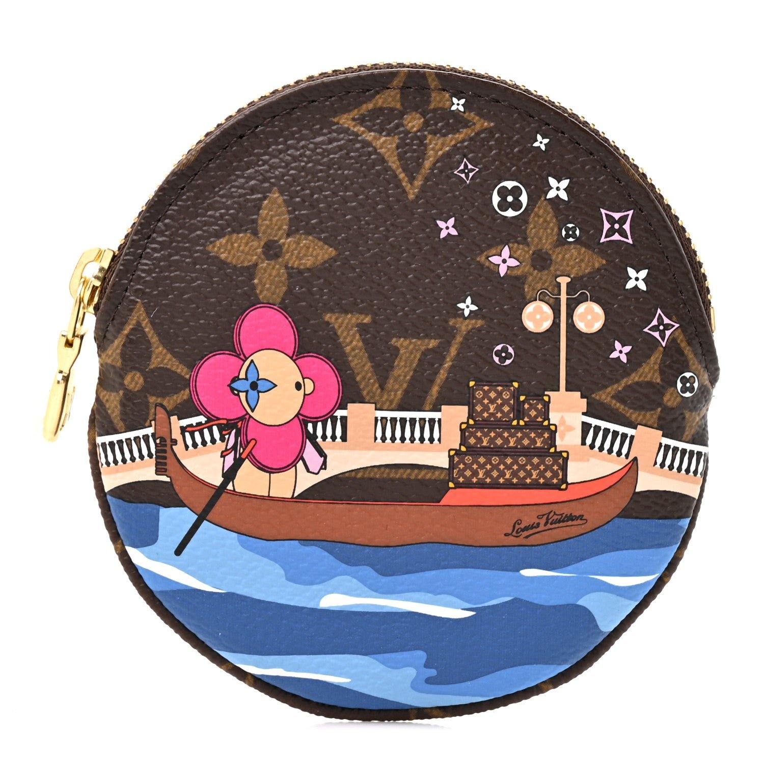 Louis Vuitton Monogram 2019 Christmas Animation Round Coin Purse Blue