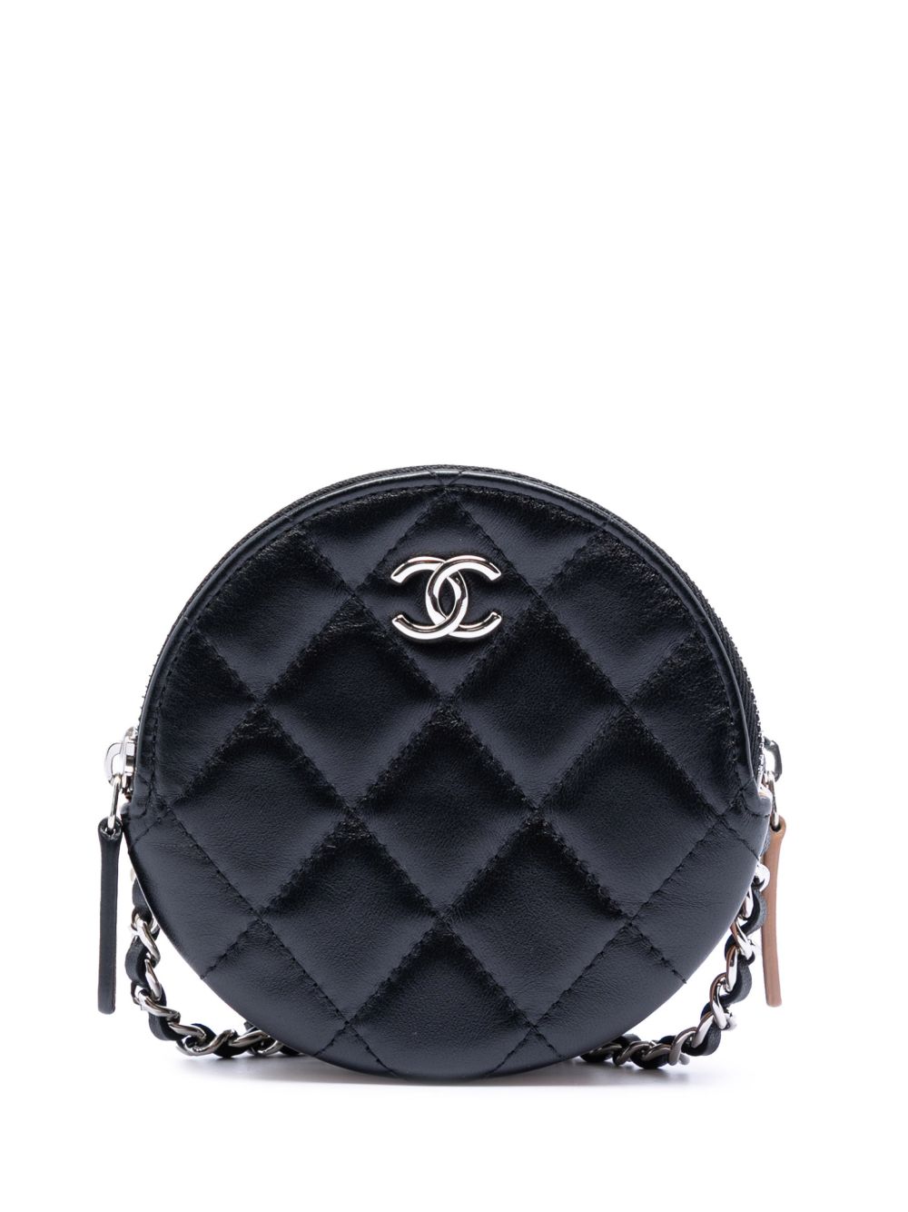 2019 CC Quilted Lambskin Triple Zip Round Clutch With Chain crossbody bag