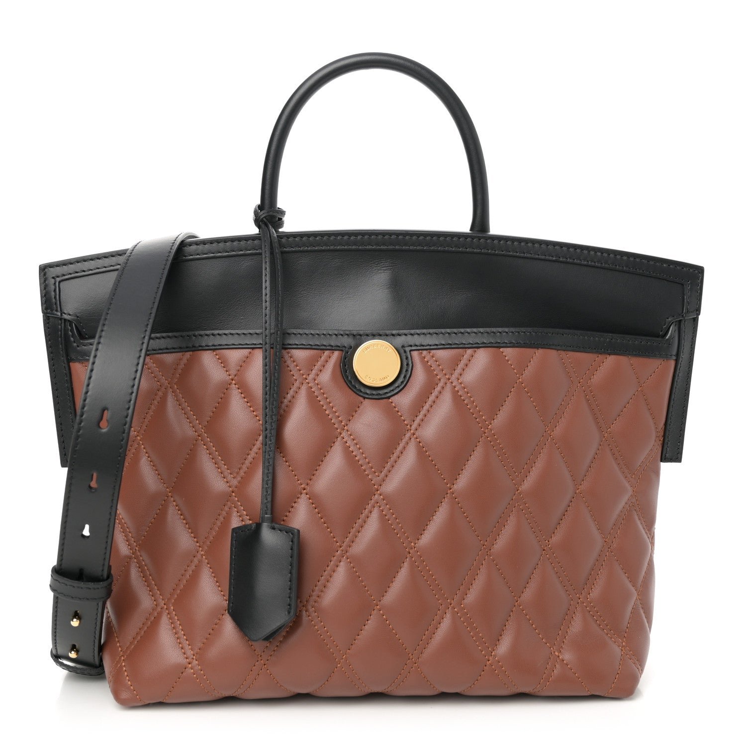 Burberry Calfskin Quilted Small Society Tote Brown Black