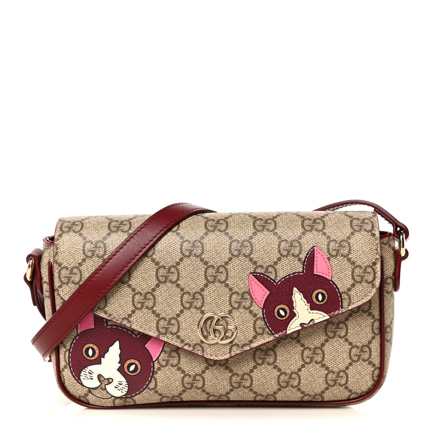 Gucci GG Supreme Monogram Cat Print Mini Shoulder Bag Beige Ebony Rosso Ancora
