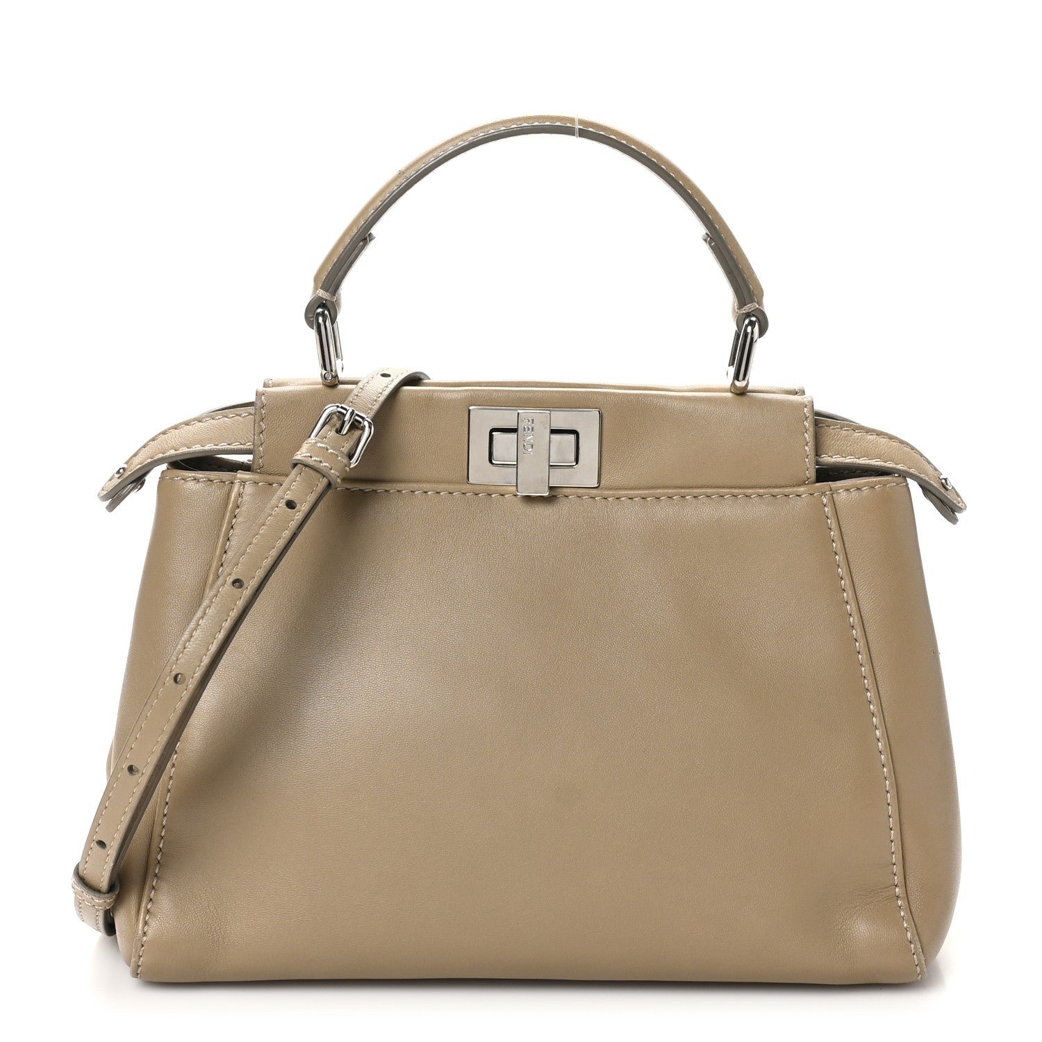 Fendi Nappa Mini Peekaboo Iconic Satchel Tortora