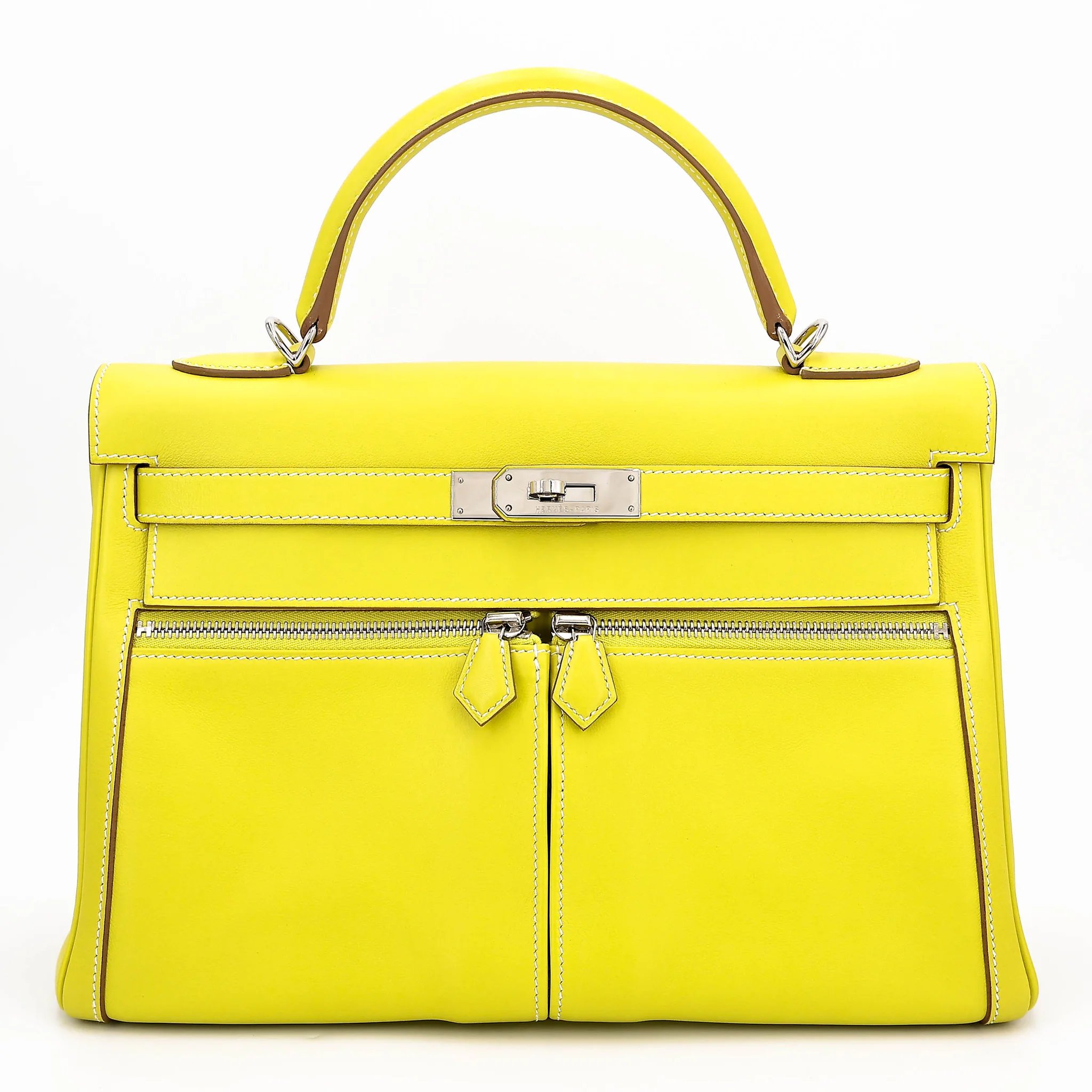 Excellent ( Rank SA ) HERMÈS Kelly Lakis 32 Lime (9R) Swift Palladium hardware Square O (2011)