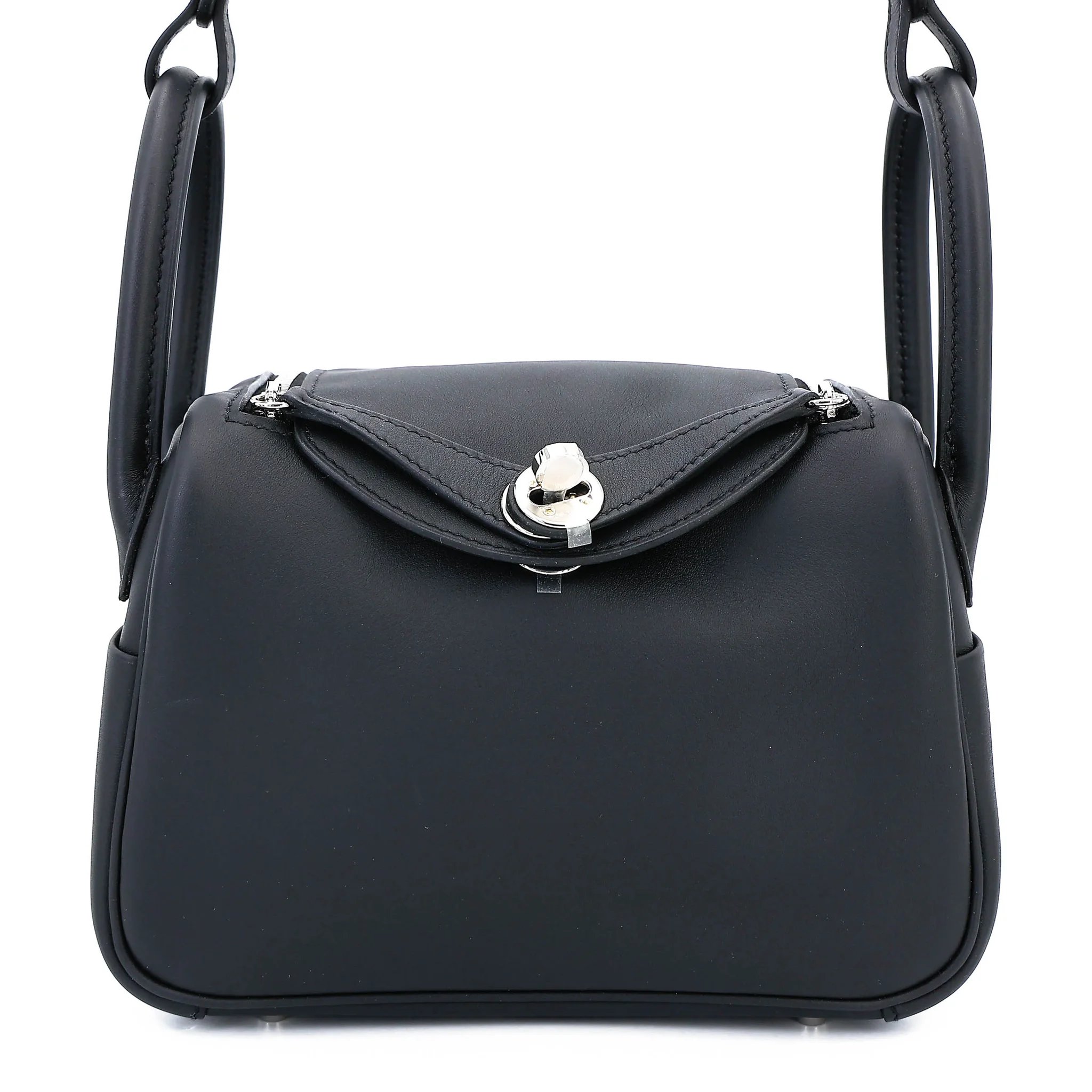 Hermes Mini Lindy II Verso Noir (89) Bleu Tie (P5) Swift Palladium hardware K (2025)