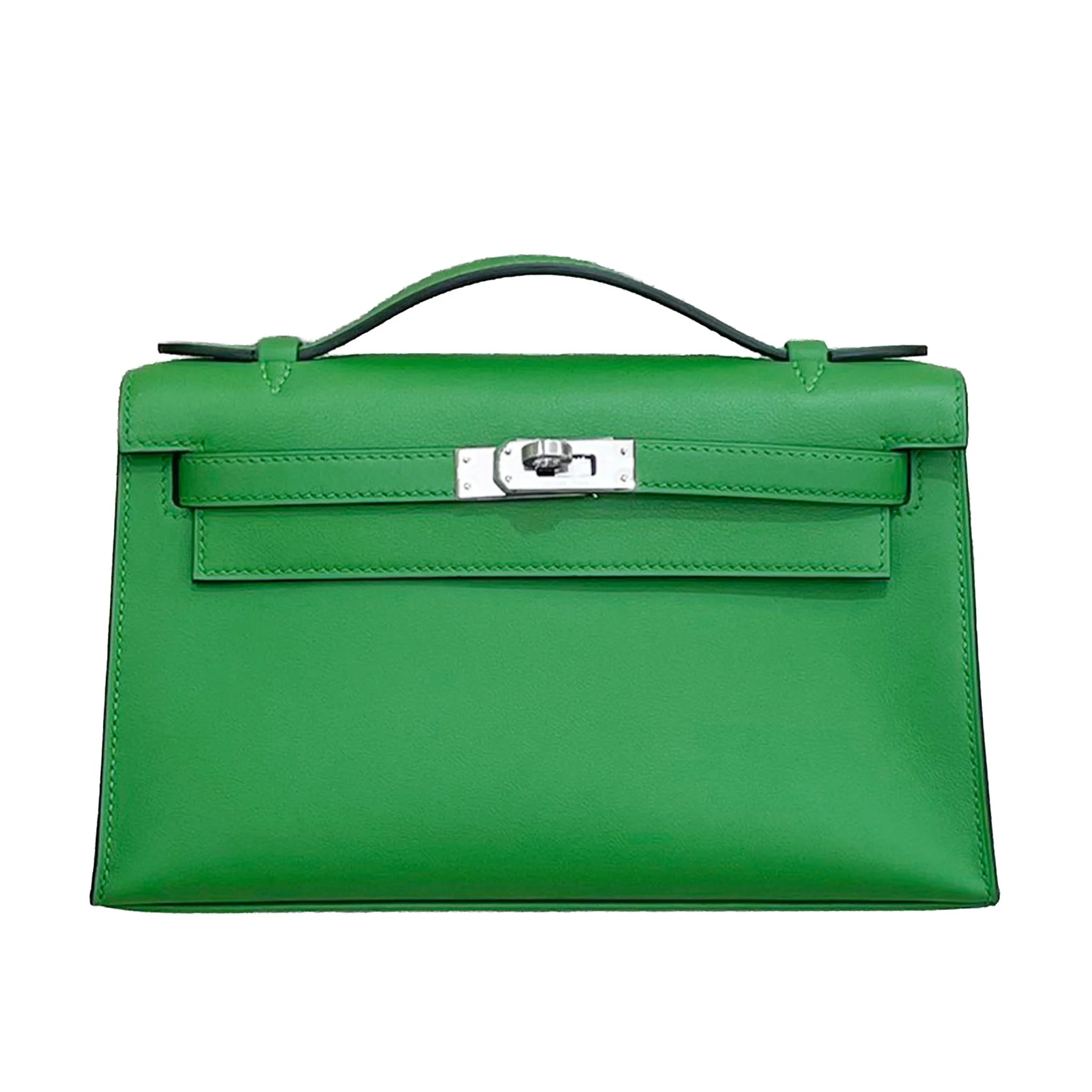 Brand New ( Rank N ) HERMÈS Kelly Pochette Vert Yucca (A8) Swift Palladium hardware K (2025)