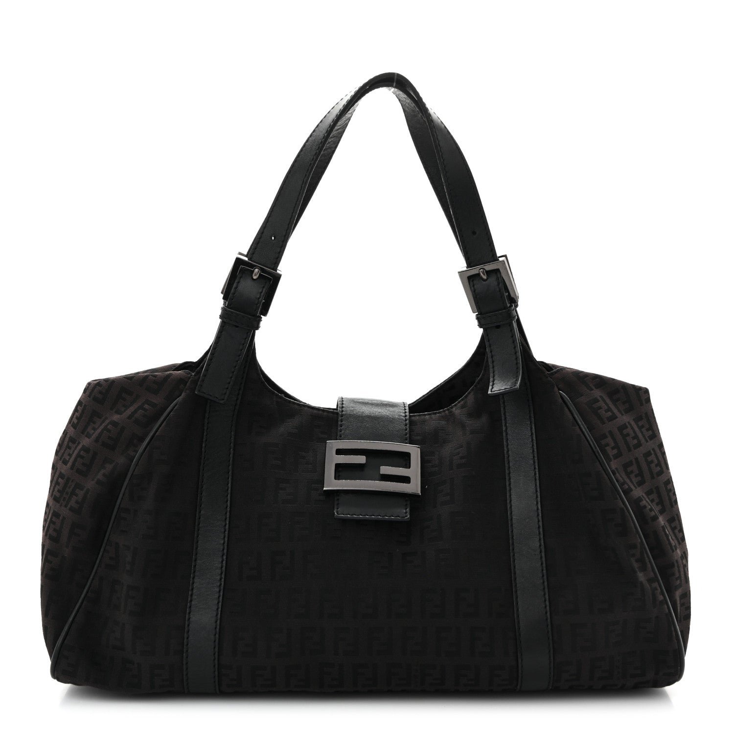 Fendi Zucchino Vitello Shoulder Bag Black Moro