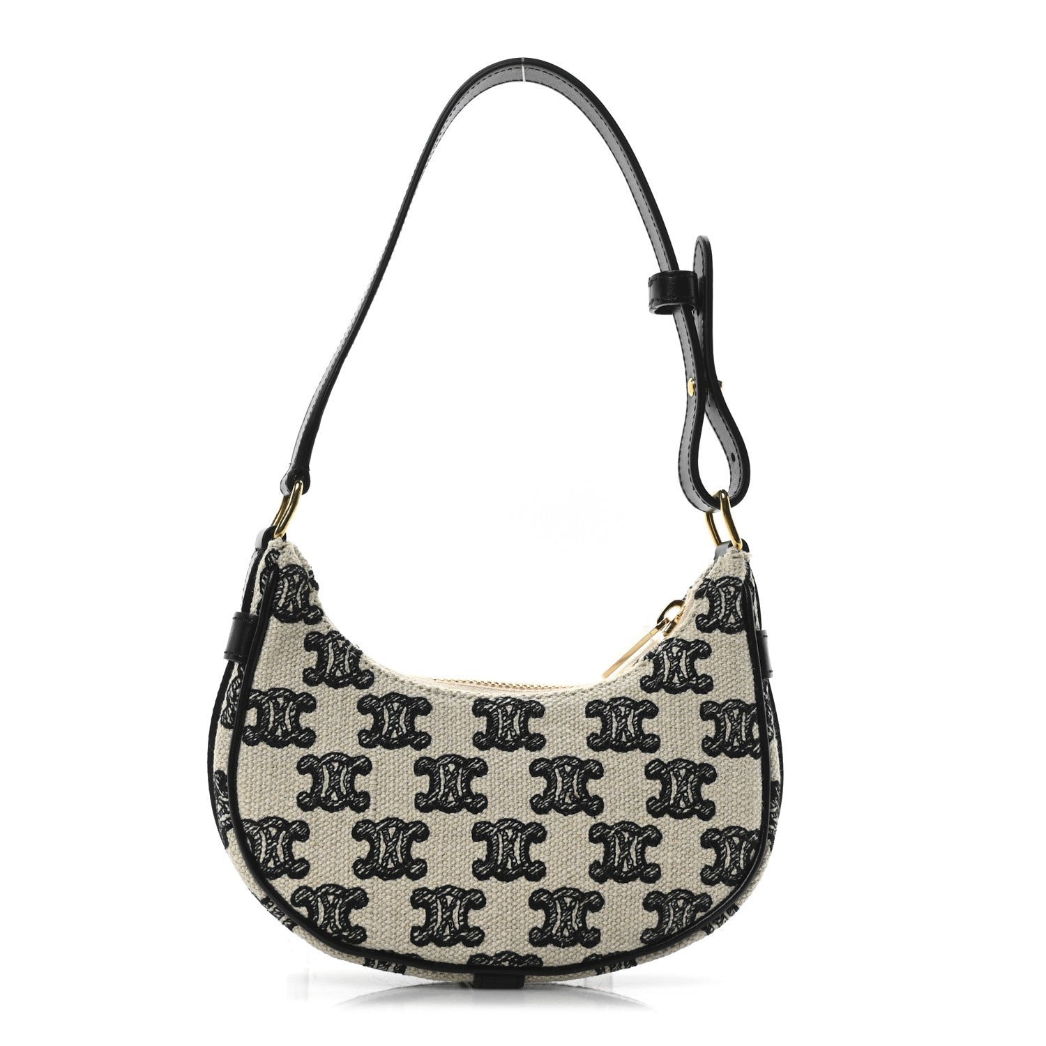 Celine Cotton Gabardine Bouclette Embroidered Mini Strap Ava Triomphe Shoulder Bag Black