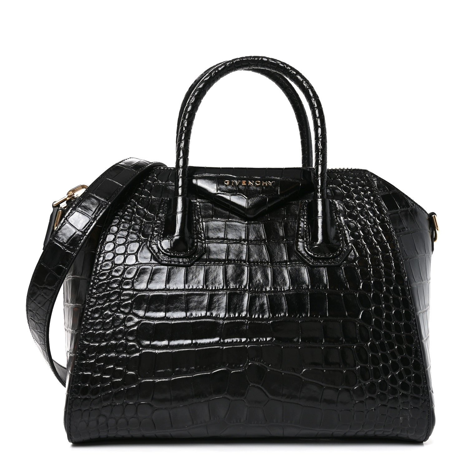 Givenchy Calfskin Crocodile Embossed Small Antigona Black