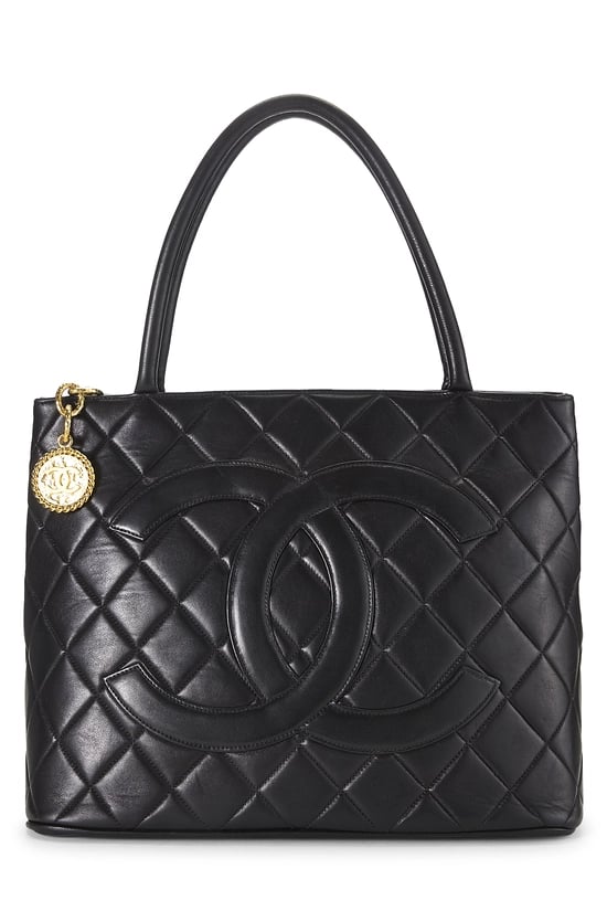 Black Quilted Lambskin Medallion Tote