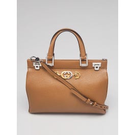 Gucci Gucci Brown Grainy Leather Zumi Medium Tote Bag