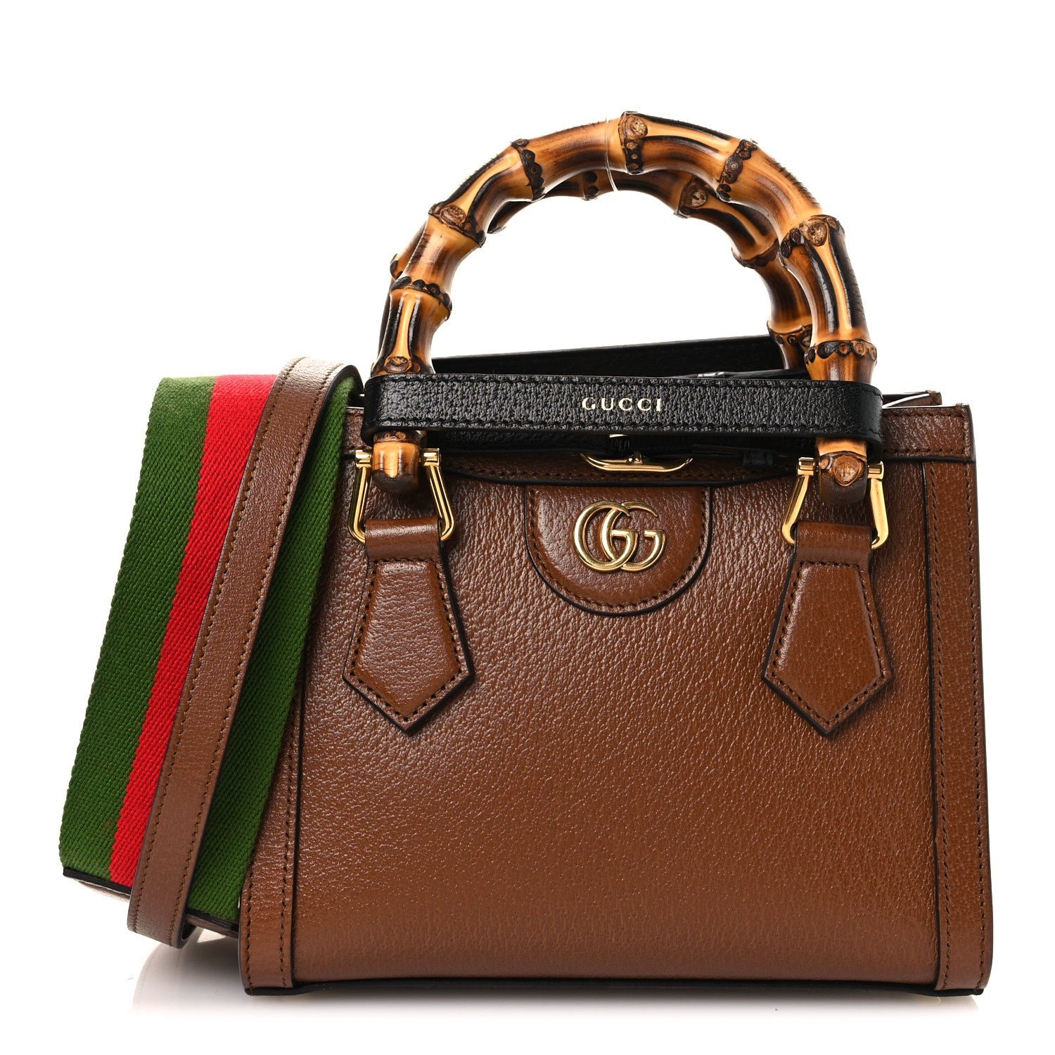 Gucci Textured Dollar Calfskin Web Mini Diana Tote Bag Cuir Black