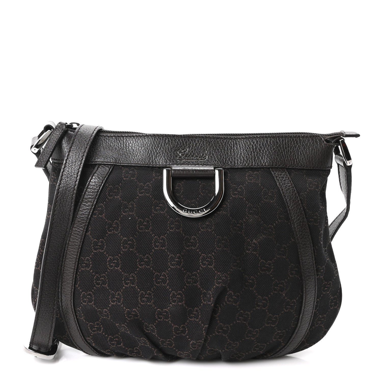 Gucci Denim Monogram Small D Silver Ring Messenger Brown
