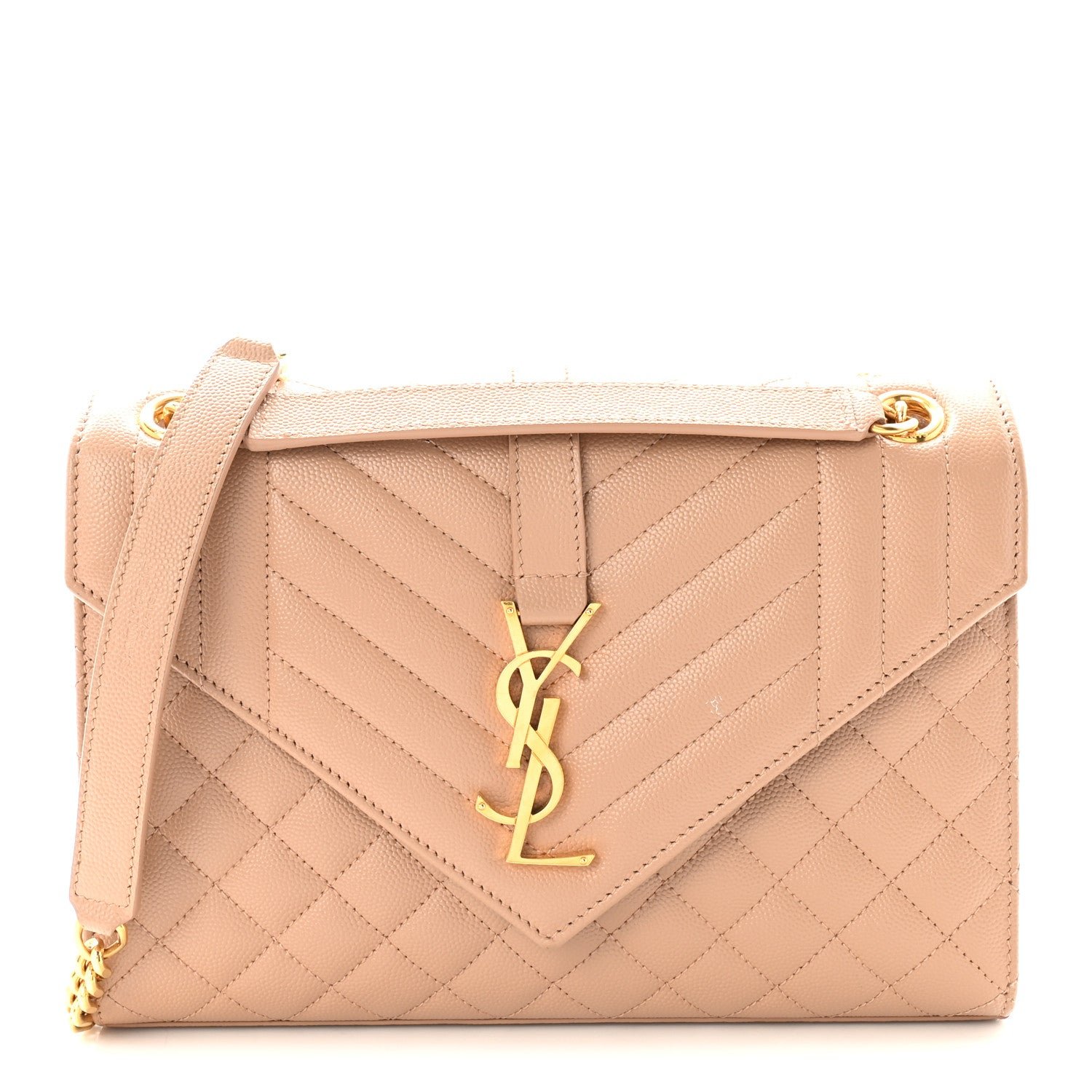 Saint Laurent Grain De Poudre Textured Mixed Matelasse Medium Triquilt Monogram Satchel New Nude