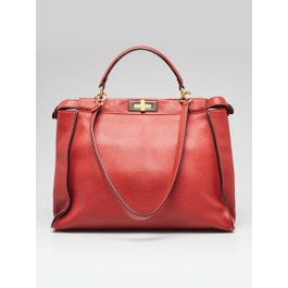 Fendi Fendi Red Leather Large Peekaboo Satchel Bag 8BN210