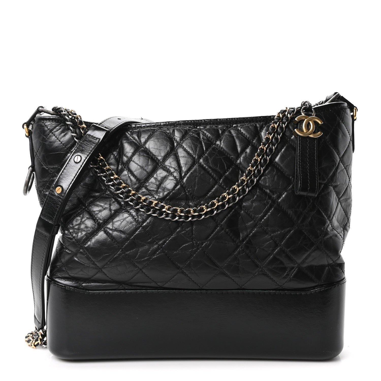Chanel Aged Calfskin Quilted Large Gabrielle Hobo Black