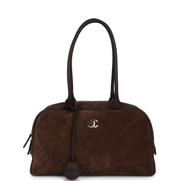 Chanel Small "Perfect Bowling" Bag Dark Brown Suede Gold Hardware
