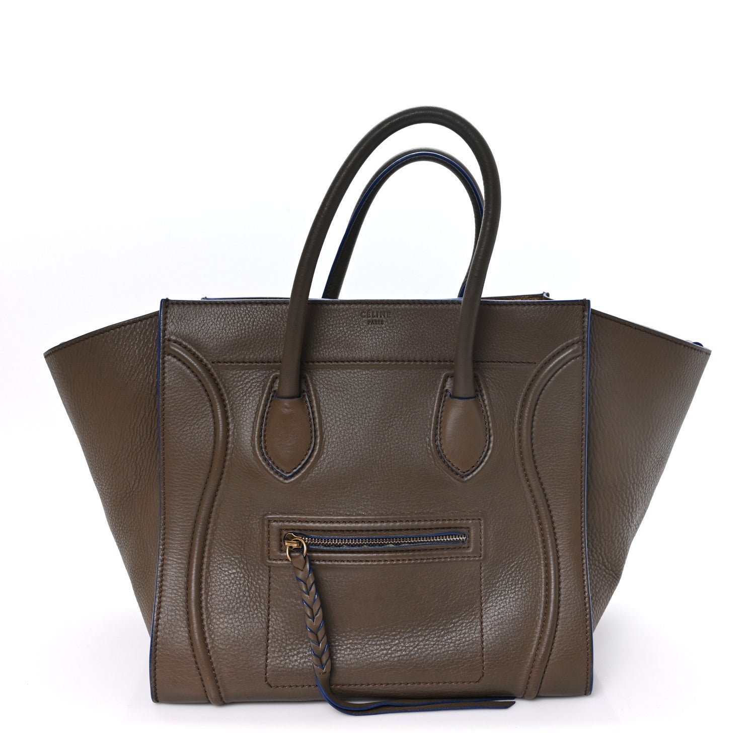 Celine Baby Grained Medium Phantom Luggage Taupe Blue Trim