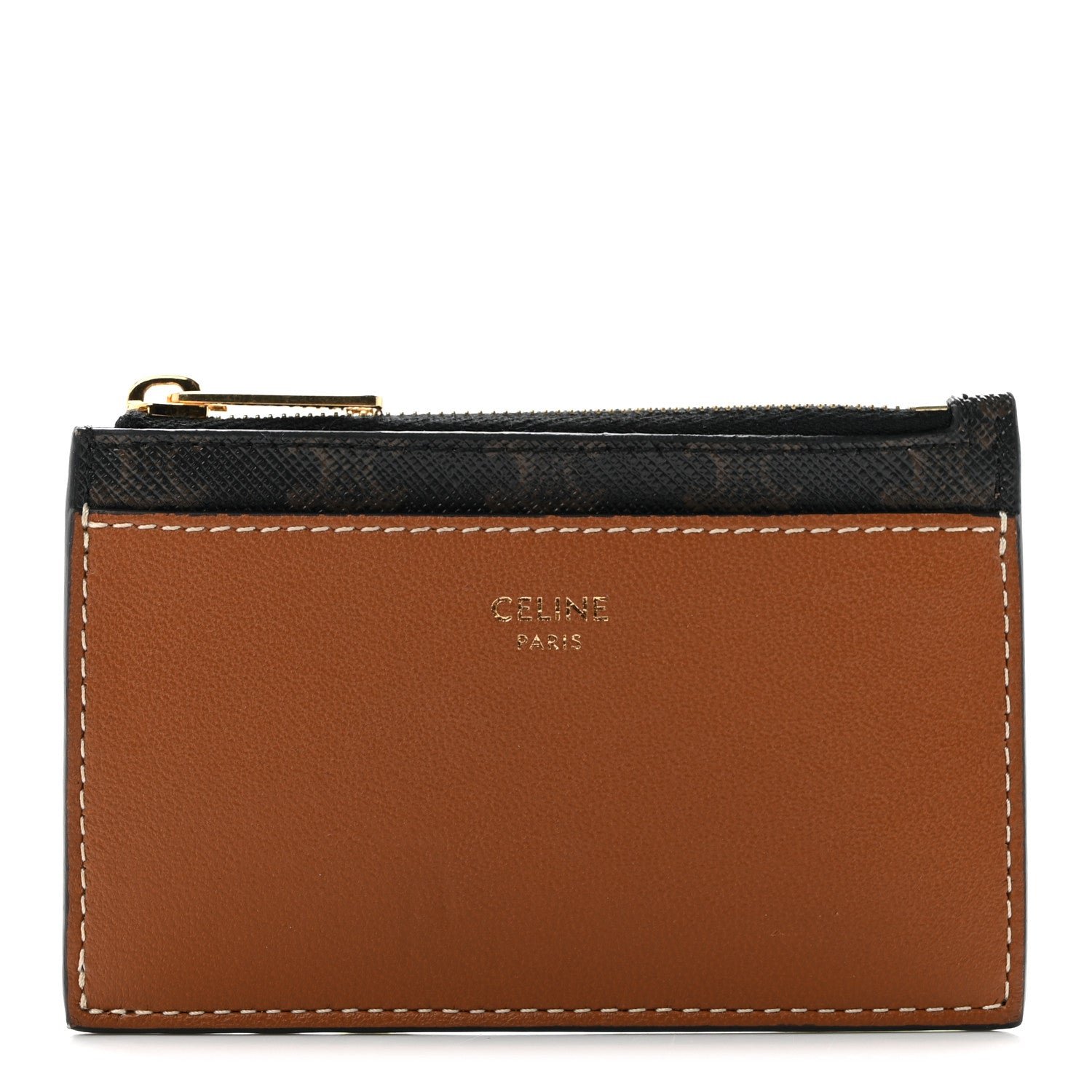 Celine Triomphe Canvas Zipped Card Holder Tan
