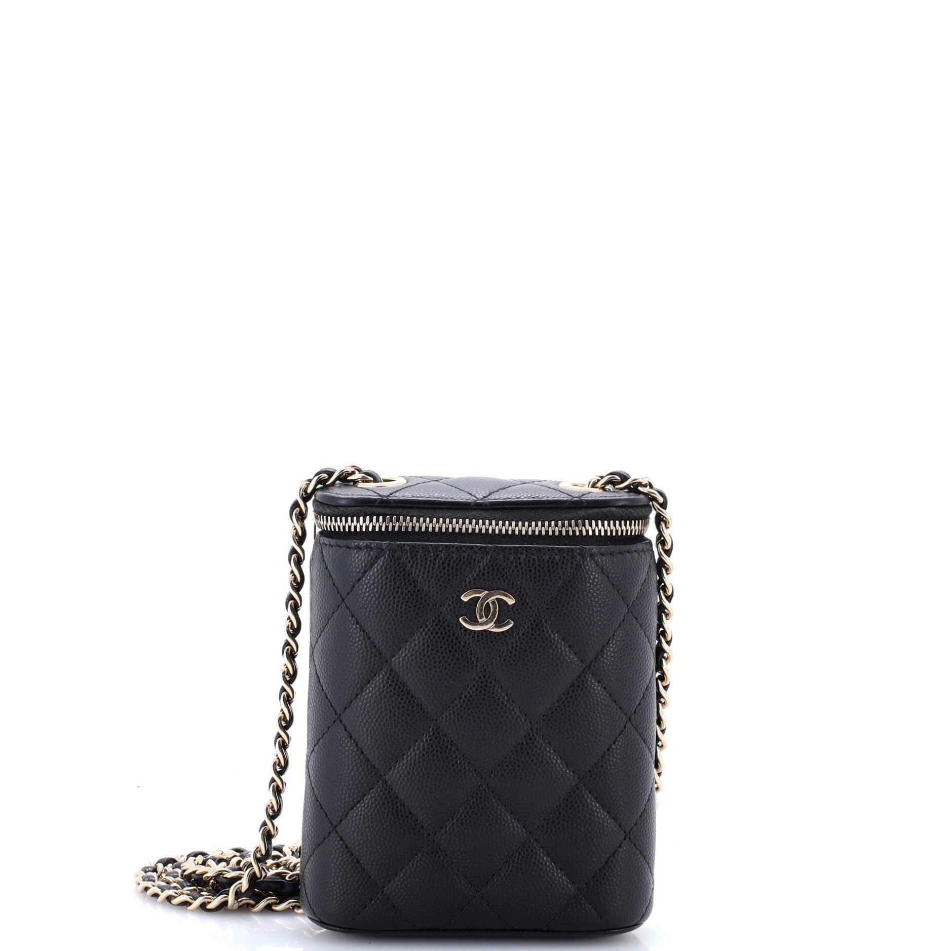 Vertical Classic Vanity Case with Chain Quilted Caviar Small
