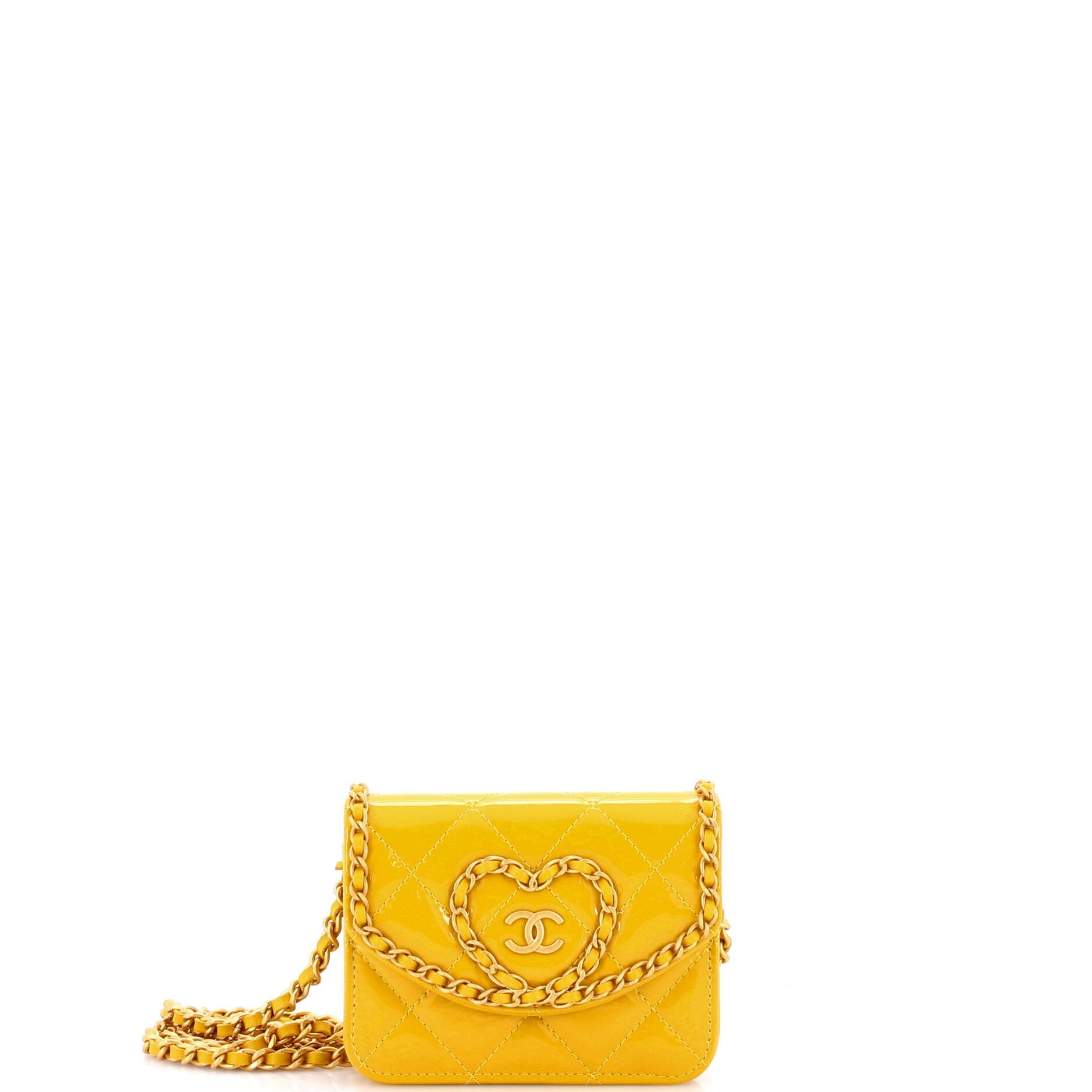 Heart Chain Flap Bag Quilted Patent Mini