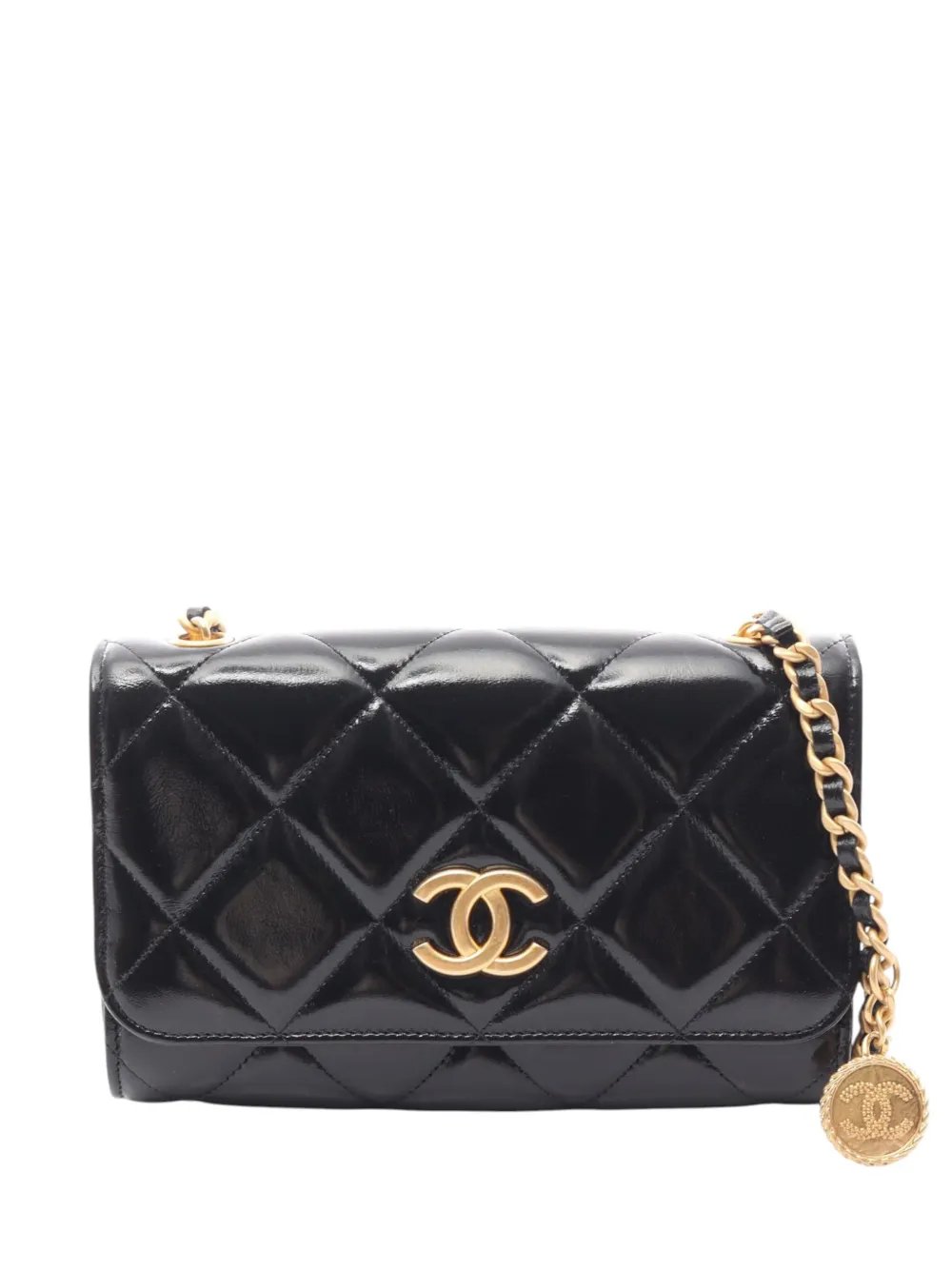 2021-2026 CC Quilted Patent Medallion Single Flap crossbody bag