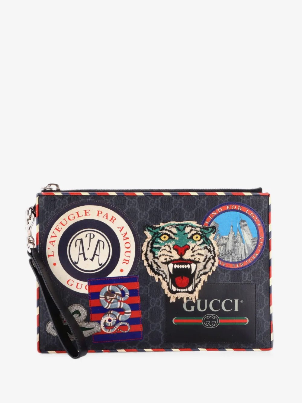 Night Courrier Pouch GG Coated Canvas with Applique clutch bag