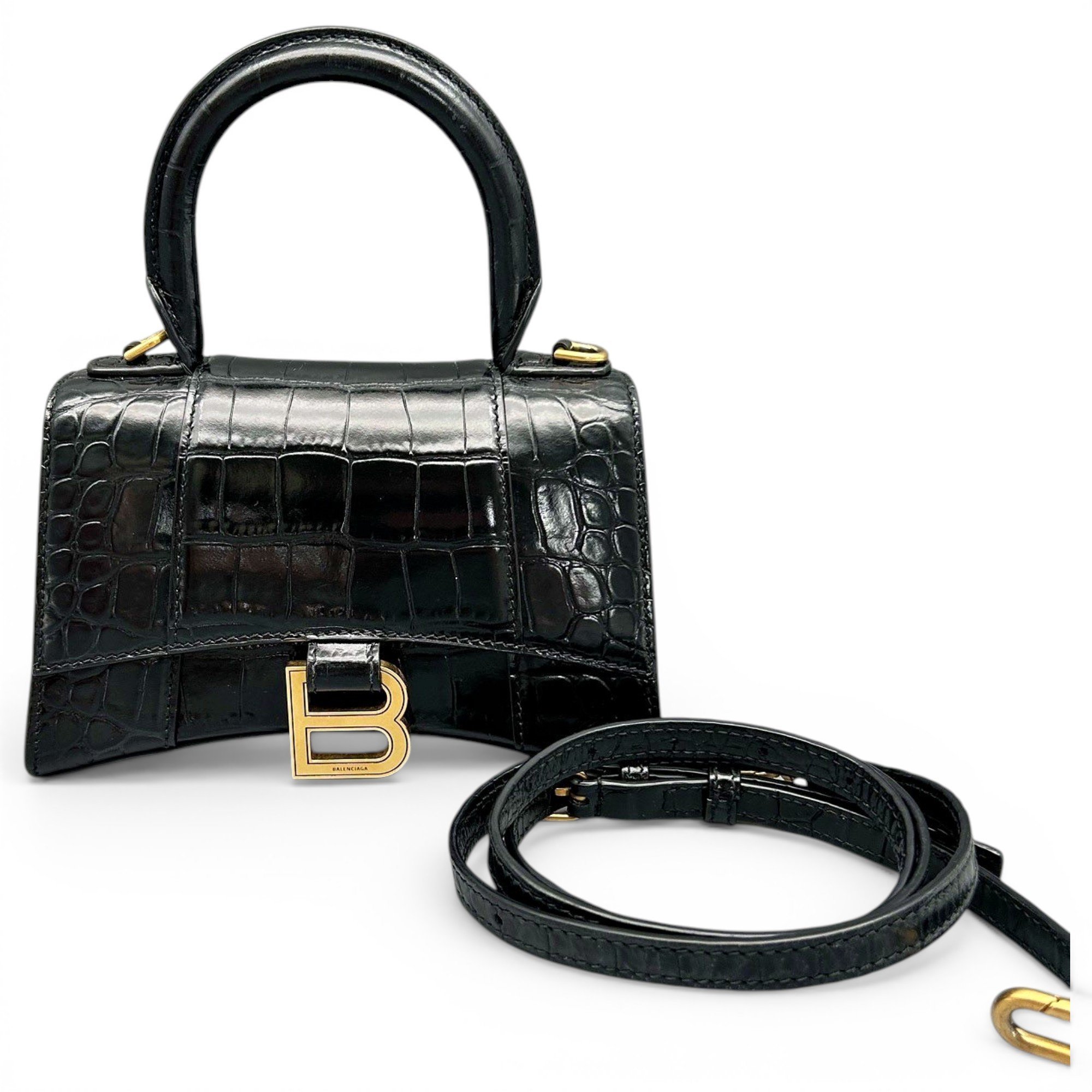 Hourglass leather handbag