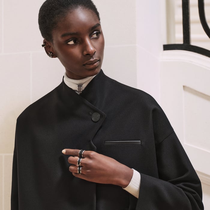 Noir Jacket With Leather Detail