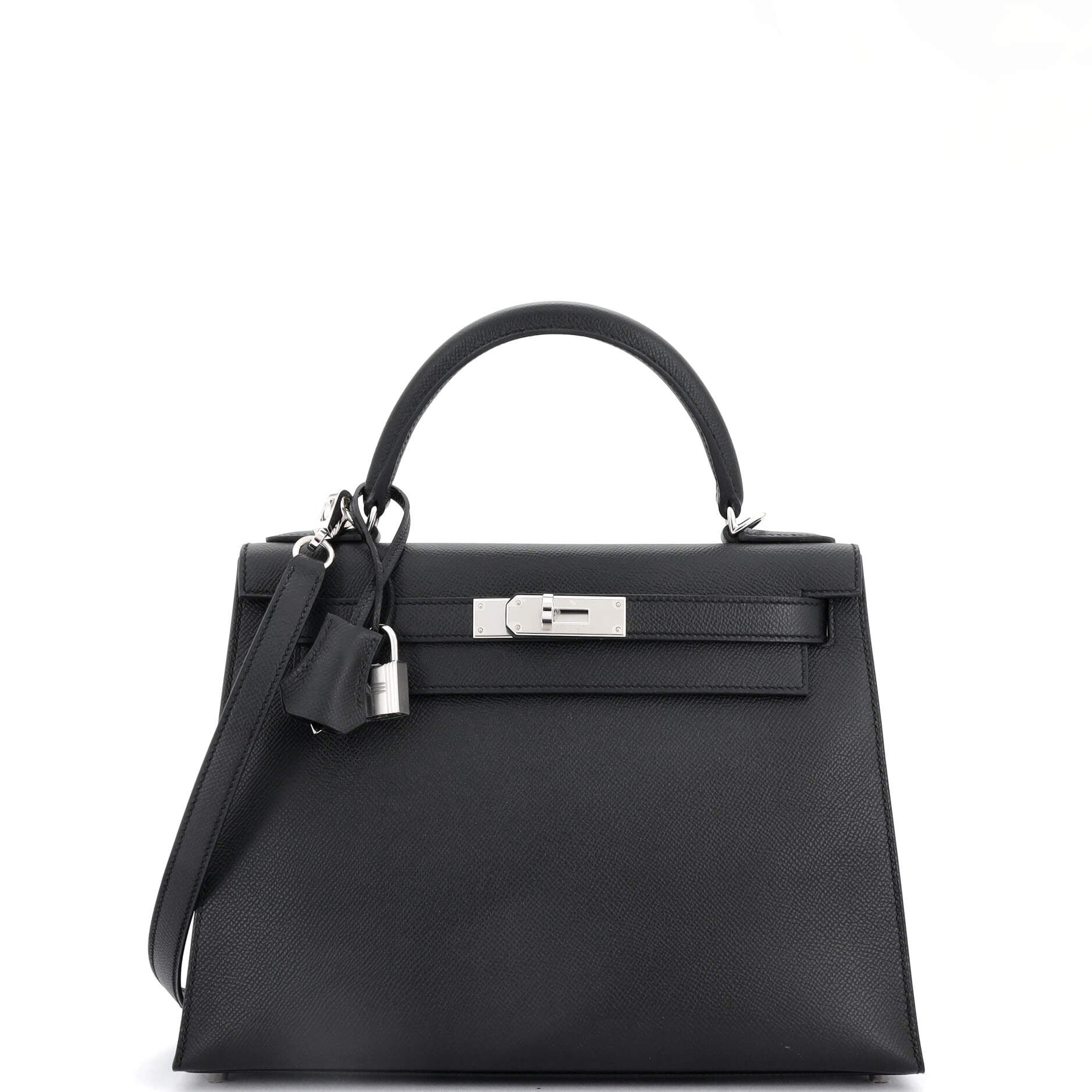 Hermes Kelly Handbag Noir Epsom with Palladium Hardware 28