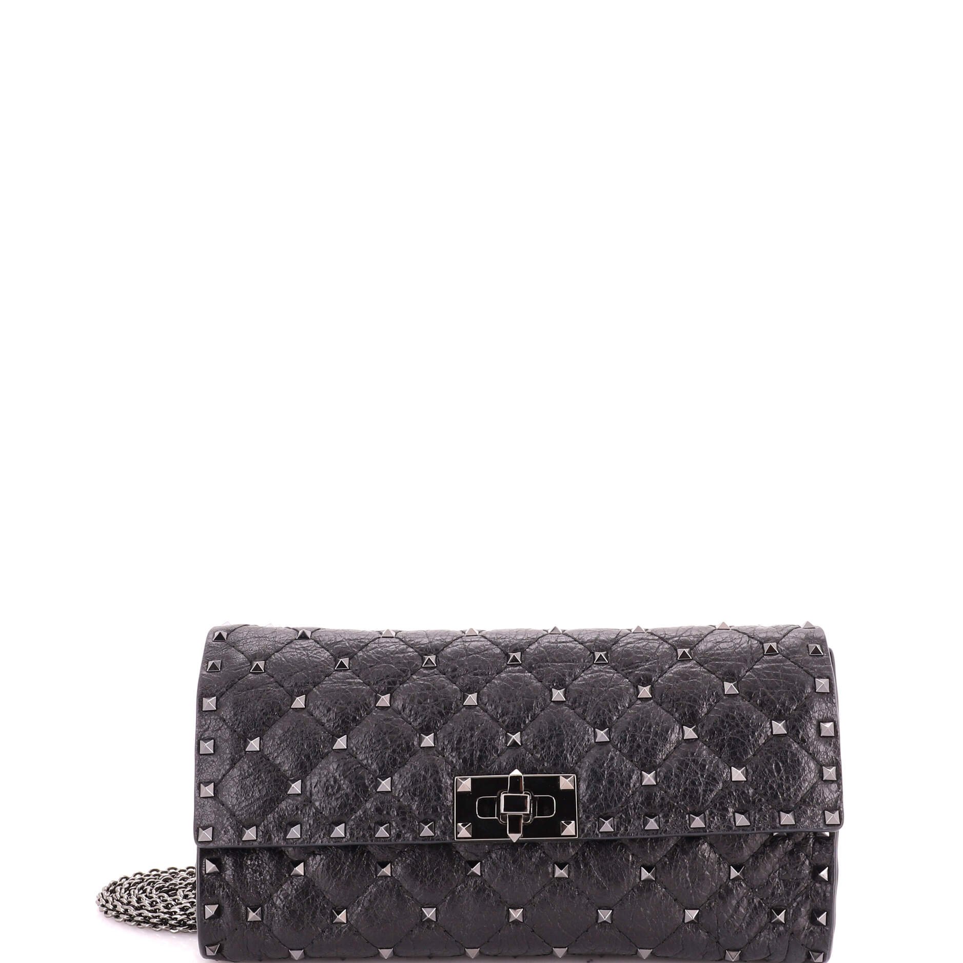 Rockstud Spike Wallet on Chain Quilted Leather Small