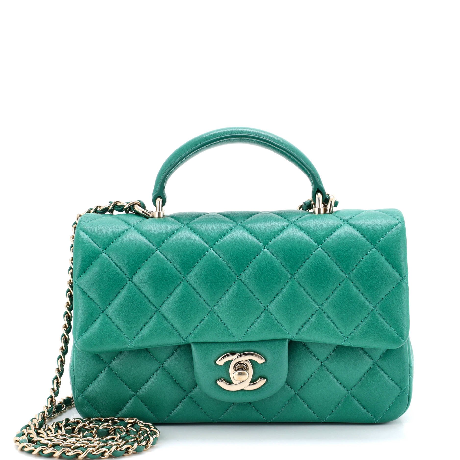 Chanel Classic Single Flap Top Handle Bag Quilted Lambskin Mini