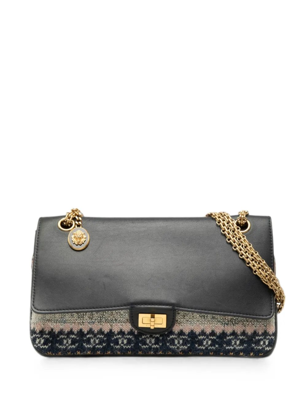 2016-2017 Smooth Calfskin and Knit Reissue 2.55 Medallion Nude Double Flap 226 shoulder bag