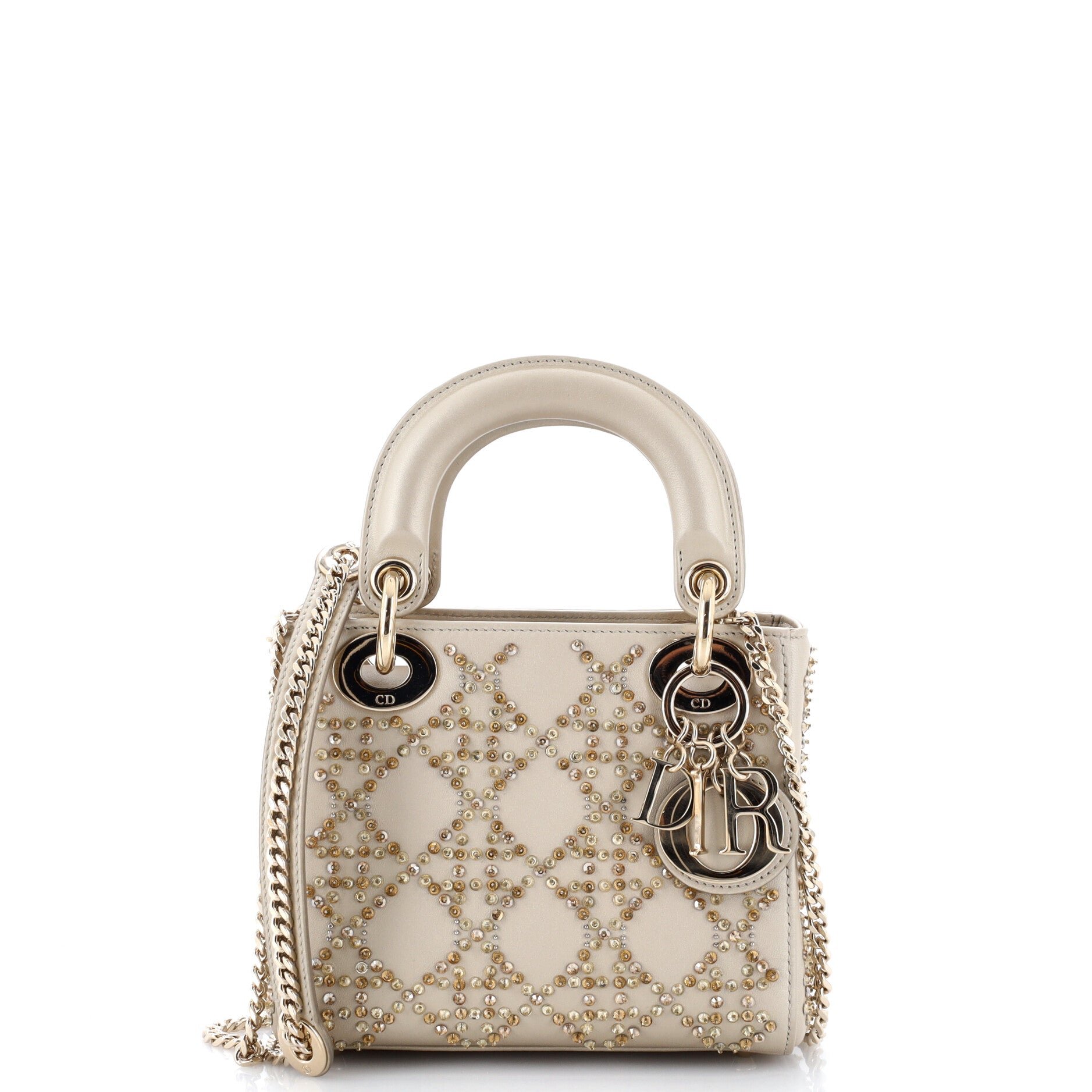 Lady Dior Chain Bag Crystal Embellished Cannage Quilt Leather Mini