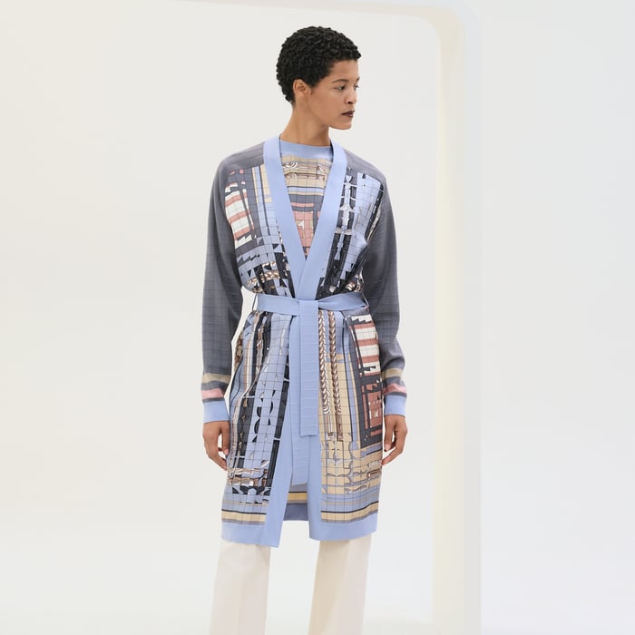 Bleu Grignon "Coaching Deja Vu" Long-sleeve Twillaine Cardigan
