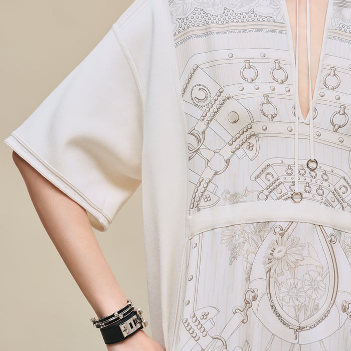 Gris Perle "Aux Champs En Fleurs Raye" Short-sleeve Dress