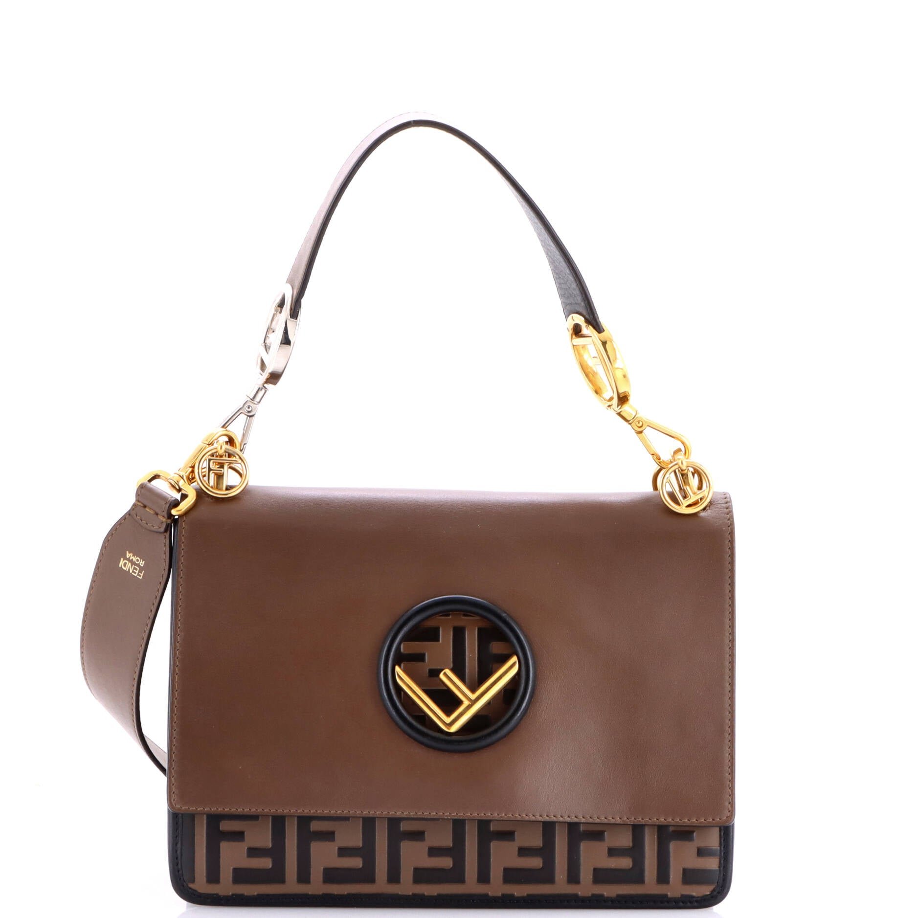 Kan I F Shoulder Bag Leather with Zucca Embossed Detail Medium
