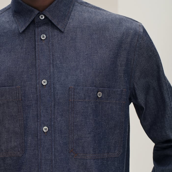 Indigo "H" Straight Cut Embroidered Denim Shirt
