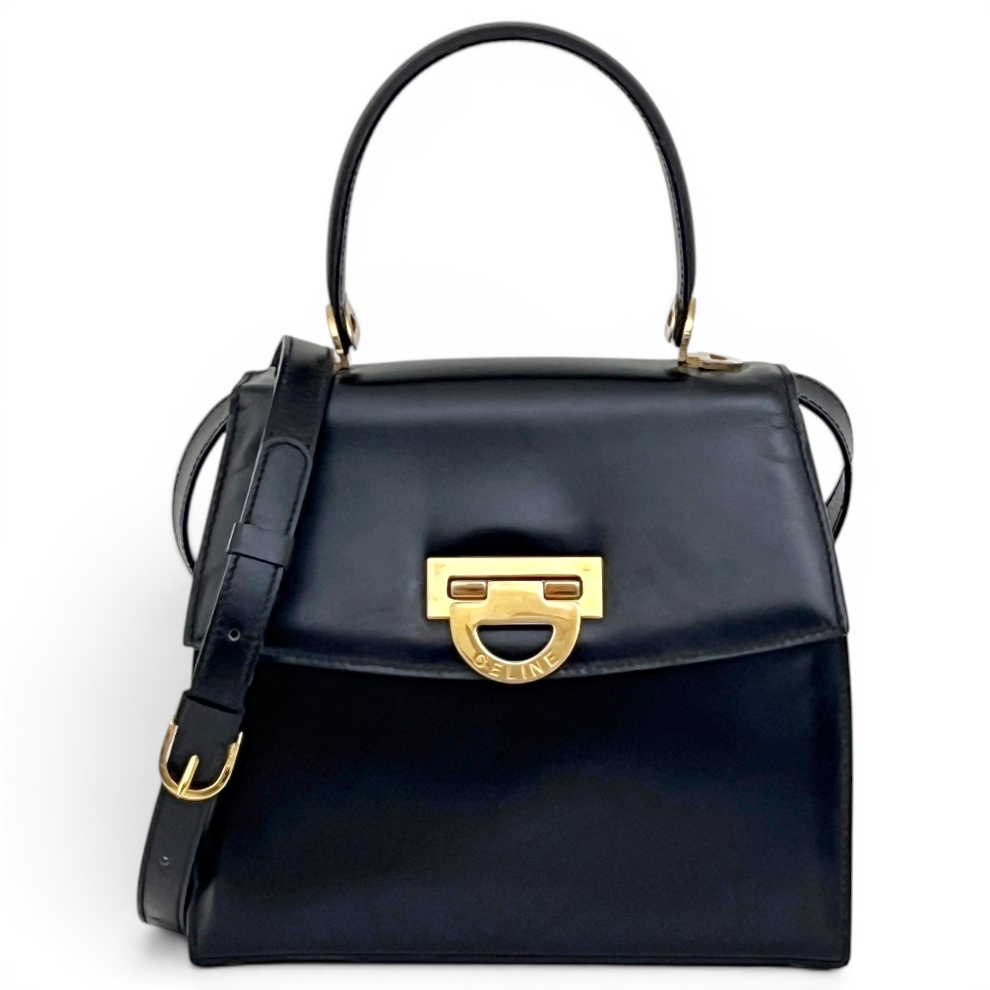 Clasp leather handbag