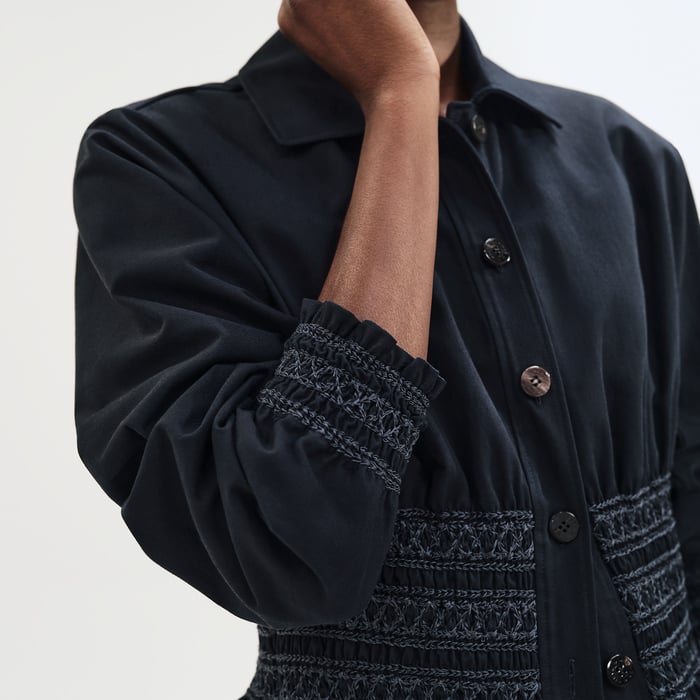 Bleu Noir Jacket With Smock Embroidered Waist