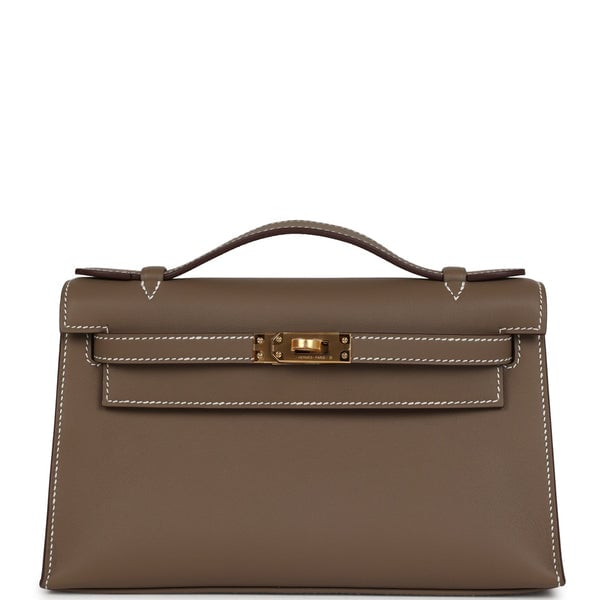 Hermes Hermes Kelly Pochette Etoupe Swift Gold Hardware