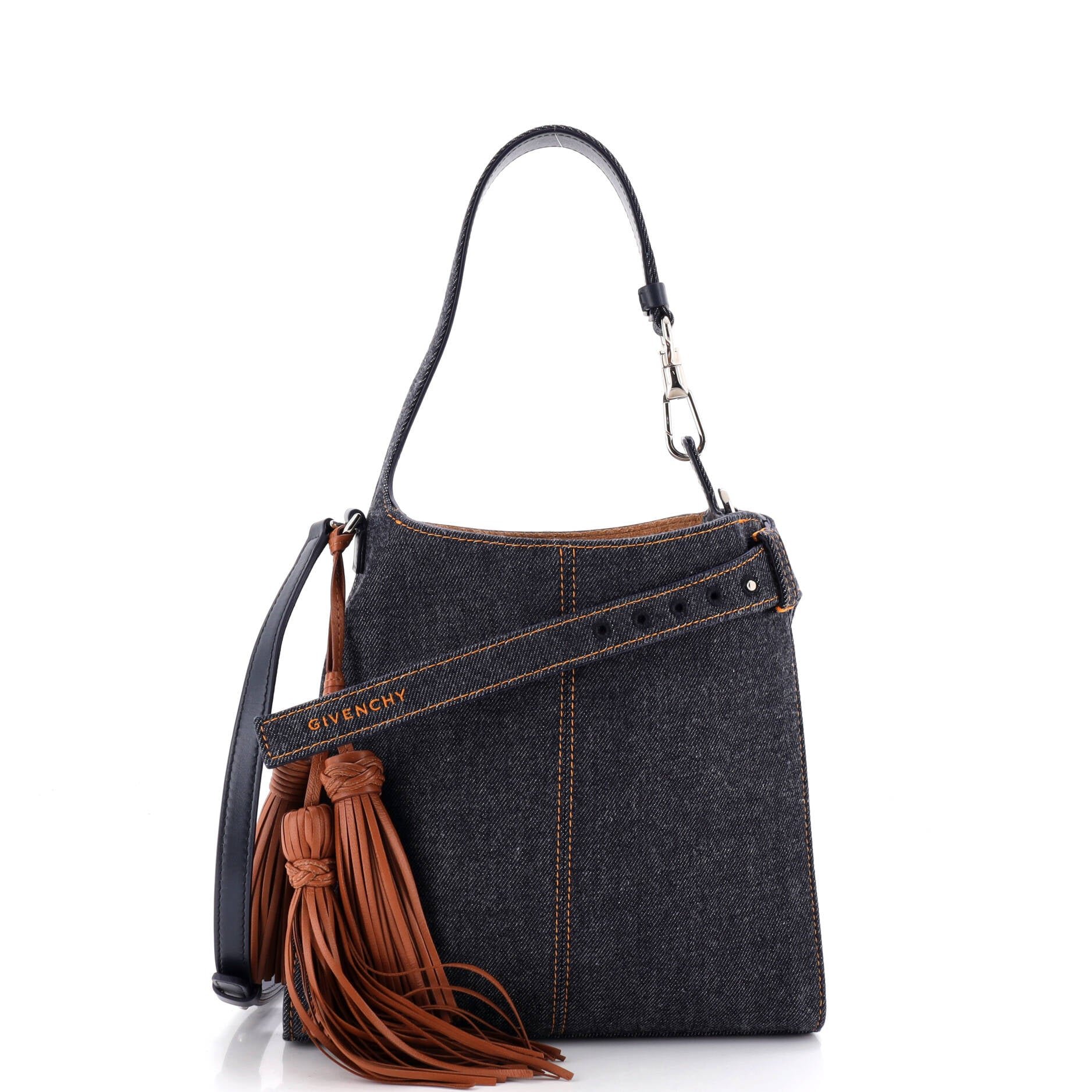 Belted Tassel Hobo Denim Small
