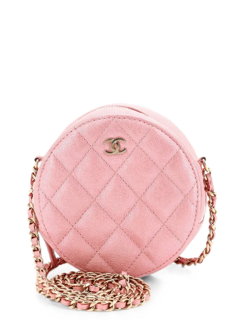 Round Clutch with Chain Quilted Iridescent Caviar Mini crossbody bag