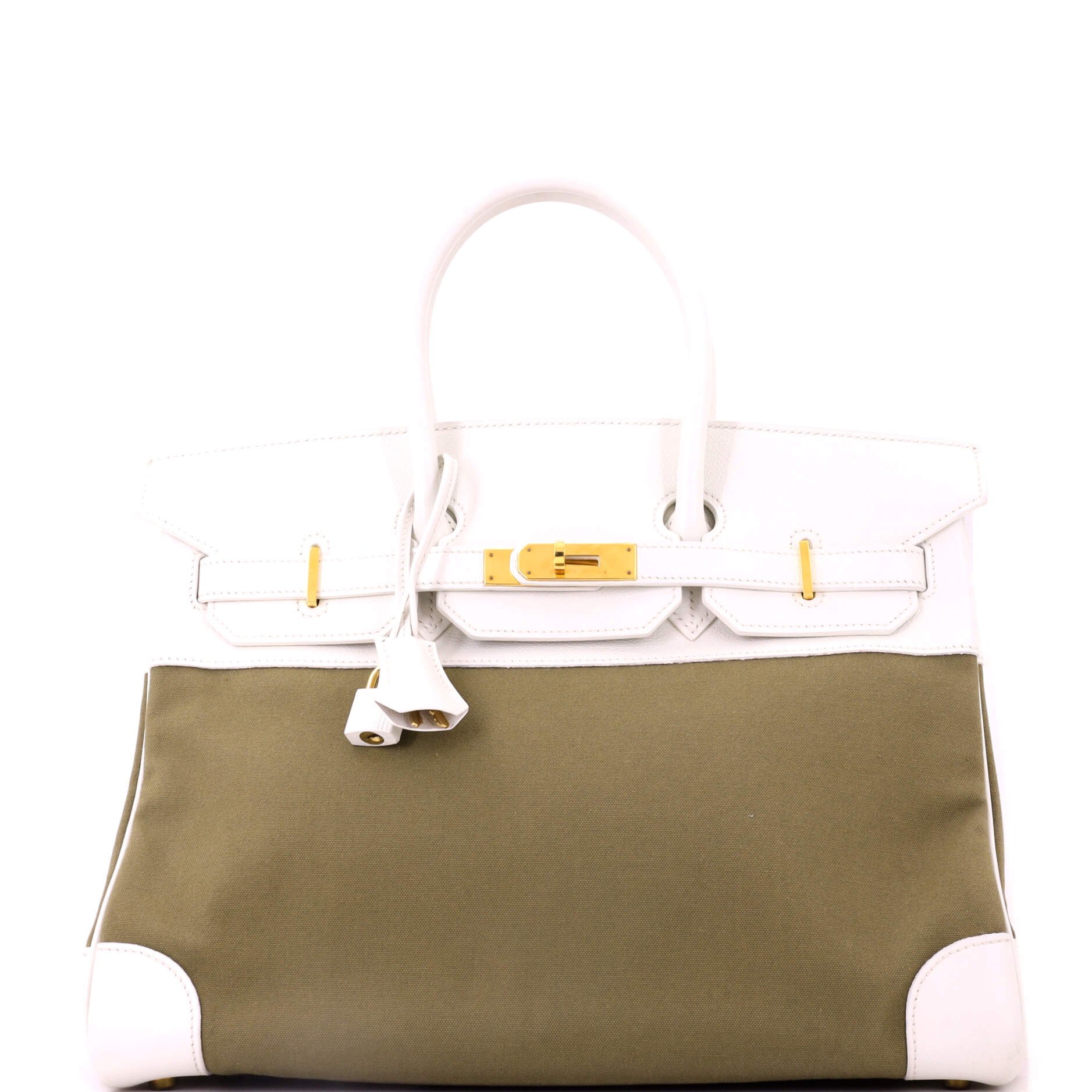 Birkin Handbag Toile and Blanc Courchevel with Gold Hardware 35