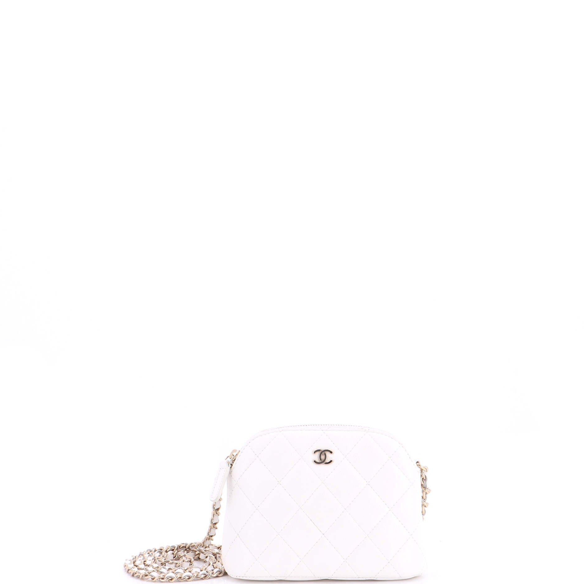 CC Dome Zip Clutch with Chain Quilted Caviar Mini