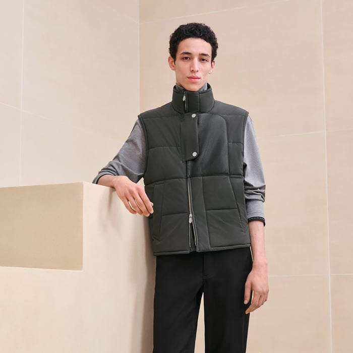 Carbone Quilted Vest With Leather Detail