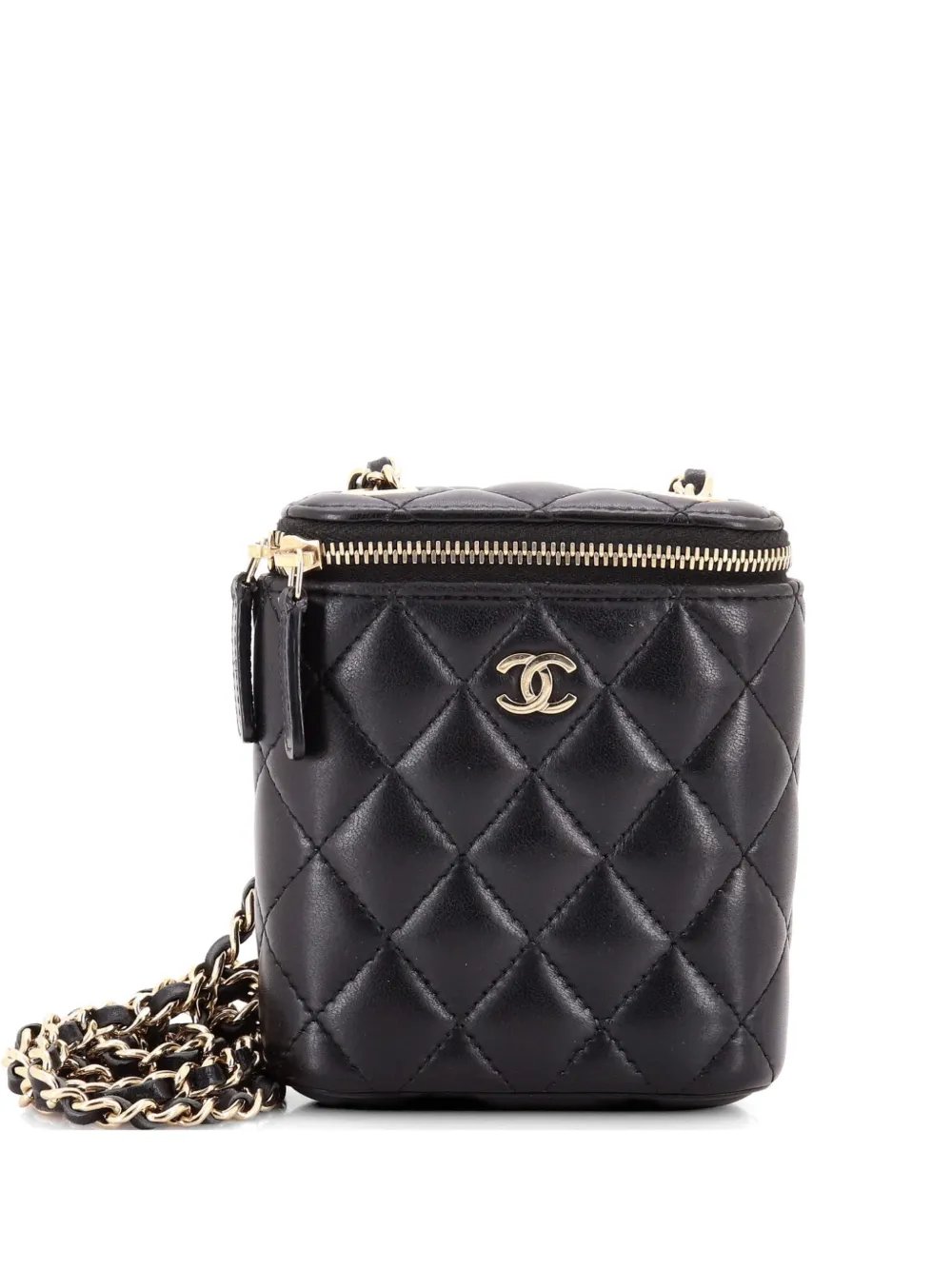 Vertical Classic Vanity Case with Chain Quilted Caviar Small shoulder bag
