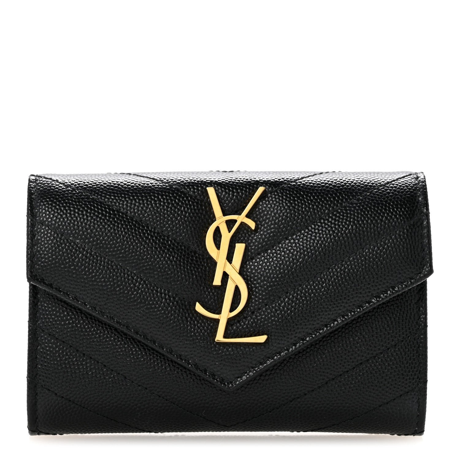 Saint Laurent Grain De Poudre Matelasse Chevron Small Monogram Envelope Wallet Black